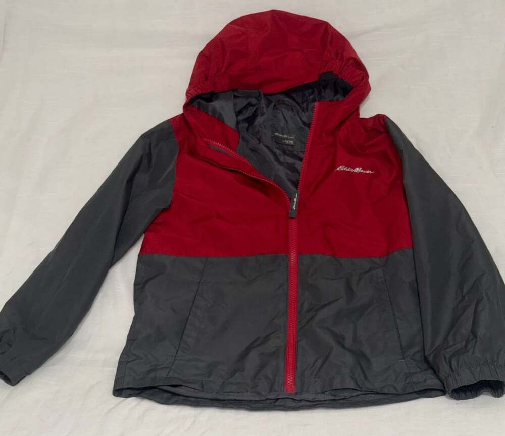 Eddie Bauer Jacket Size S 7/8 Red Gray Hooded Windbreaker